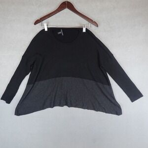 Eileen Fisher Sweater Colorblock Boat Neck Small Gray Black Boxy Long Sleeves